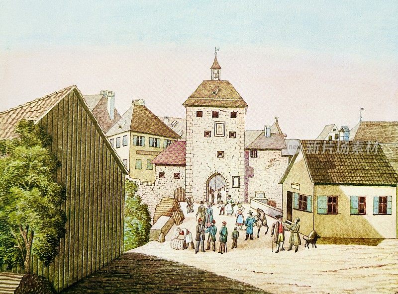 Tübingen, Lustnauer Tor gate, 1829, before its termination